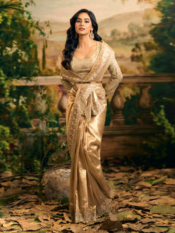 Samyukta Singhania - Banarsi Tissue Gold Saree with Stitched Blouse