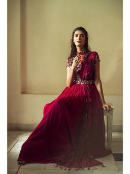 Mani Bhatia - Red Sangria Anarkali and Belt