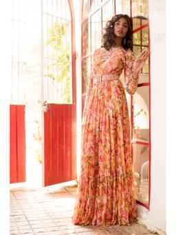 Mani Bhatia - Pink Anarkali with Dupatta and Belt