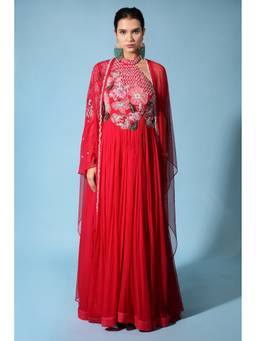 Mani Bhatia - Red Pearl Anarkali with Dupatta