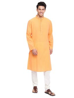 Fabindia - Cotton Solid Yellow Comfort Fit Long Kurta