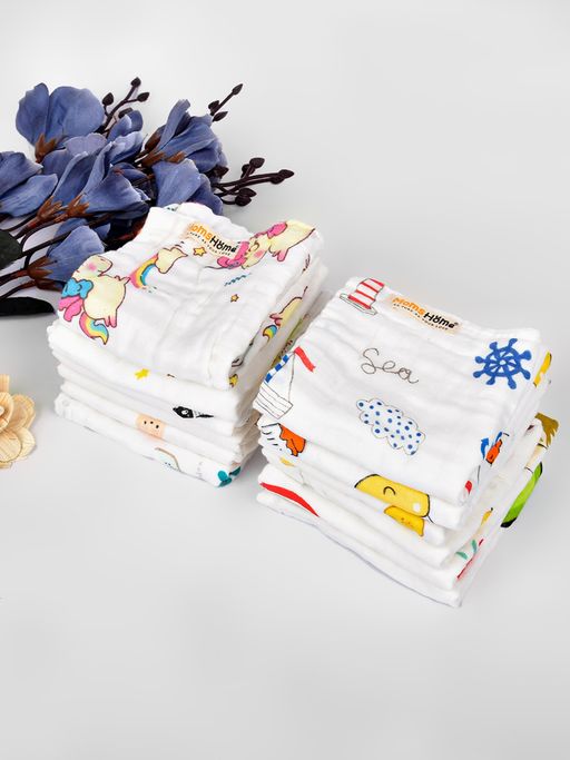 Moms Home Baby Muslin 6 Layer Face Washcloth-Pack of 12 (0-36 Months)