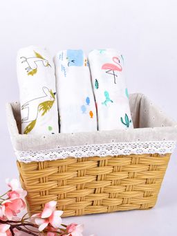 Moms Home - Baby Muslin Swaddle Pack of 3 Unicorn-Blue Whale-Flamingo (0-36 Months)
