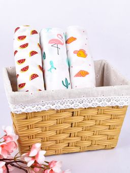Moms Home - Baby Muslin Swaddle Pack of 3 Watermelon-Flamingo-Icecream (0-36 Months)