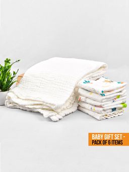 Moms Home - New Born Organic Cotton Muslin Gift Set - 6 Items (0-36 Months)