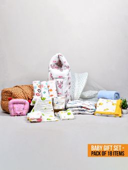 Moms Home - New Born Organic Cotton Muslin Gift Set - 18 Items - (0-36 Months)