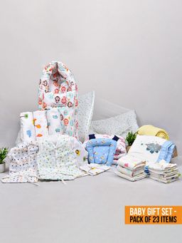 Moms Home - New Born Organic Cotton Muslin Gift Set - 23 Items (0-36 Months)