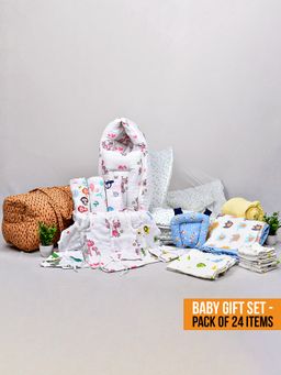 Moms Home - New Born Organic Cotton Muslin Gift Set - 24 Items (0-36 Months)