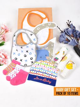 Moms Home - New Born Organic Cotton Muslin Gift Set - 10 Items (0-36 Months)