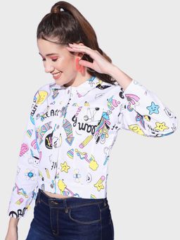 Buynewtrend - White Toko Twill Printed Women Jacket