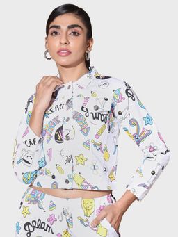 Buynewtrend - White Toko Twill Printed Women Jacket