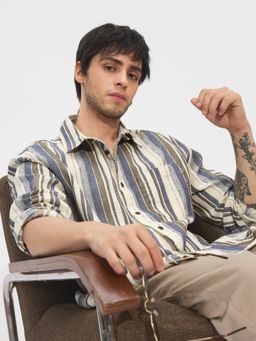 The Souled Store - Stripes Cream Blue Shirts
