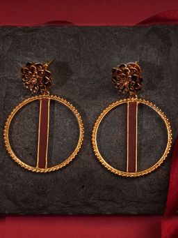 Suhani Pittie - Gold Plated Marigold And Round Earring With Orange Acrylic Strip On Center