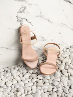 Indifeet - Rose Gold Fancy & Trendy Embellished Block Sandal Heels