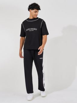 Styli - Men Black Premium HD Print Layered T-Shirt & Relaxed Fit Trackpant Co-Ord (Set of 2)