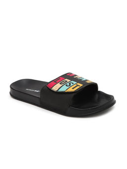 Bewakoof - Men's Black Lost Printed Velcro Sliders