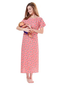 PIU - Womens Cotton Maternity-feeding Nighty Peach