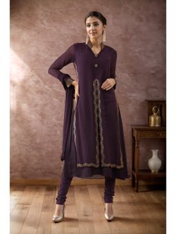 Soch - Maroon Georgette Kurta with Churidar and Dupatta (Set of 3)