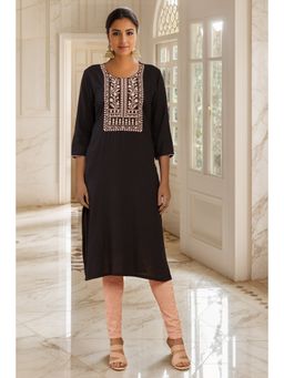 Soch - Women Black Rayon Embroidery Kurta