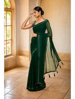 Soch - Women Green Georgette Embellished Saree with Unstitched Blouse