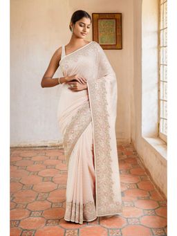Soch - Women Peach Georgette Embroidered Saree with Unstitched Blouse