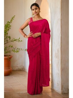 Soch - Women Pink Crepe Embellished & Sequined Saree with Unstitched Blouse