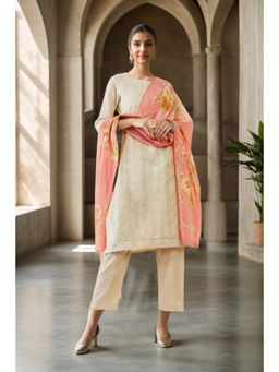 Soch - Women Beige Chanderi Embroidered Suit (Set of 3)
