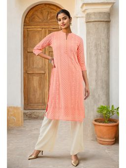 Soch - Women Peach Georgette Embroidered Kurta
