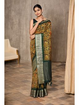 Soch - Women Green Silk Floral Saree with Unstitched Blouse