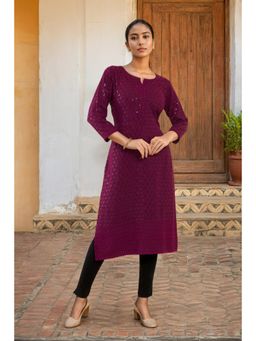 Soch - Wine Rayon Embroidered Kurta