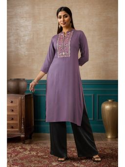 Soch - Purple Rayon Embroidered Kurta With Thread Work