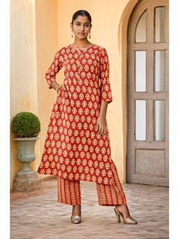 Soch - Rust Cotton Embroidered Kurta With Sequins (Set of 2)