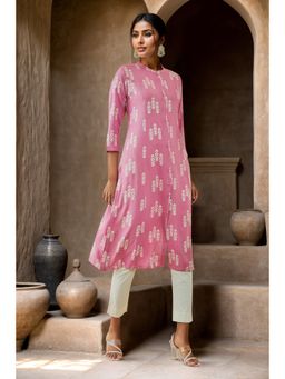 Soch - Womens Pink Rayon Foil Print Kurta