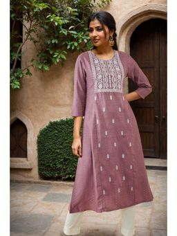 Soch - Womens Purple Rayon Embroidered Kurta with Sequins