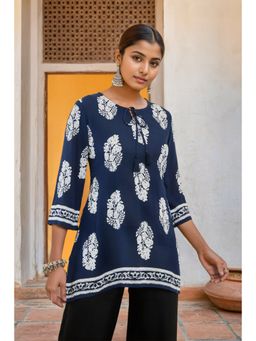 Soch - Womens Navy Blue Crepe Floral Print Tunic