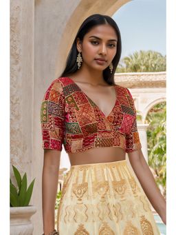 Soch - Maroon Tusshar Silk Embellished Stitched Blouse with Thread Work