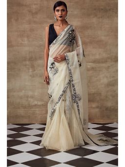 RISHI & VIBHUTI - Nm Six Yards Organza Saree Ivory with Stitched Blouse