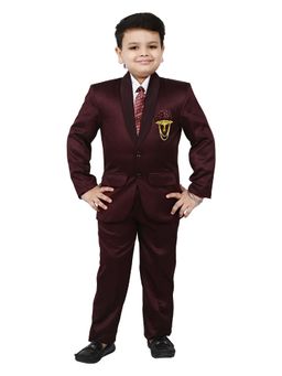 BT DEZINES - Boys Maroon Satin 4-Piece Coat Suit (Set of 4)