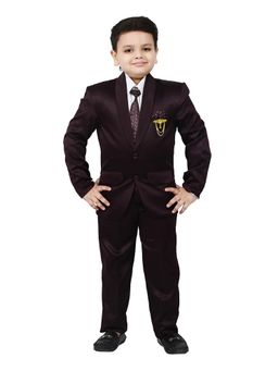 BT DEZINES - Boys Wine Satin 4-Piece Coat Suit (Set of 4)
