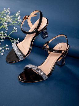 Truffle Collection - Black Embellished Heels