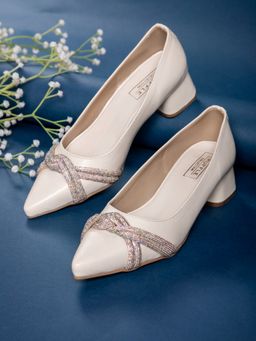 Truffle Collection - Cream Embellished Pump Heels