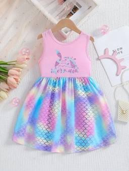 Oh Rare - Girls Pink Rainbow Printed Tulle Princess Party Dress