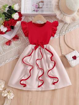 Oh Rare - Girls Red Colorblock Princess Dress