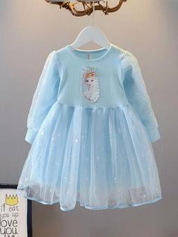Oh Rare - Girls Blue Elsa Frozen Shiny Tulle Princess Party Dress