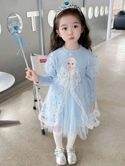 Oh Rare - Girls Blue Elsa Aisha Long Sleeves Party Dress