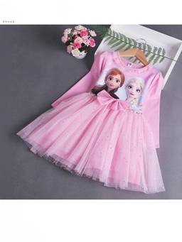 Oh Rare - Girls Pink Elsa Graphic Printed Princess Party Dress