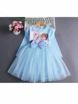 Oh Rare - Girls Blue Elsa Graphic Printed Princess Party Dress
