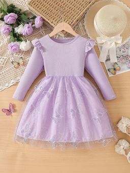 Oh Rare - Girls Lavender Long Sleeves Sequined Dress