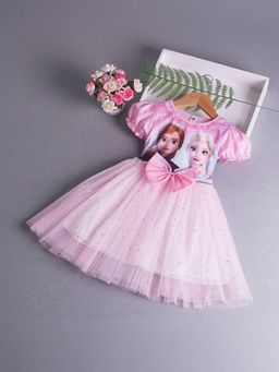 Oh Rare - Girls Pink Elsa Aisha Graphic Printed Frozen Princess Dress