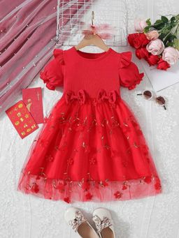 Oh Rare - Girls Red Embroidered Dress with Headband